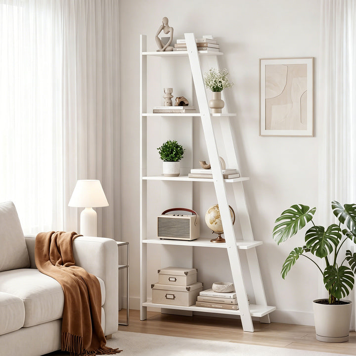 Giantex 4 Tier/ 5-Tier Narrow Wooden Vertical Trapezoidal Bookcase