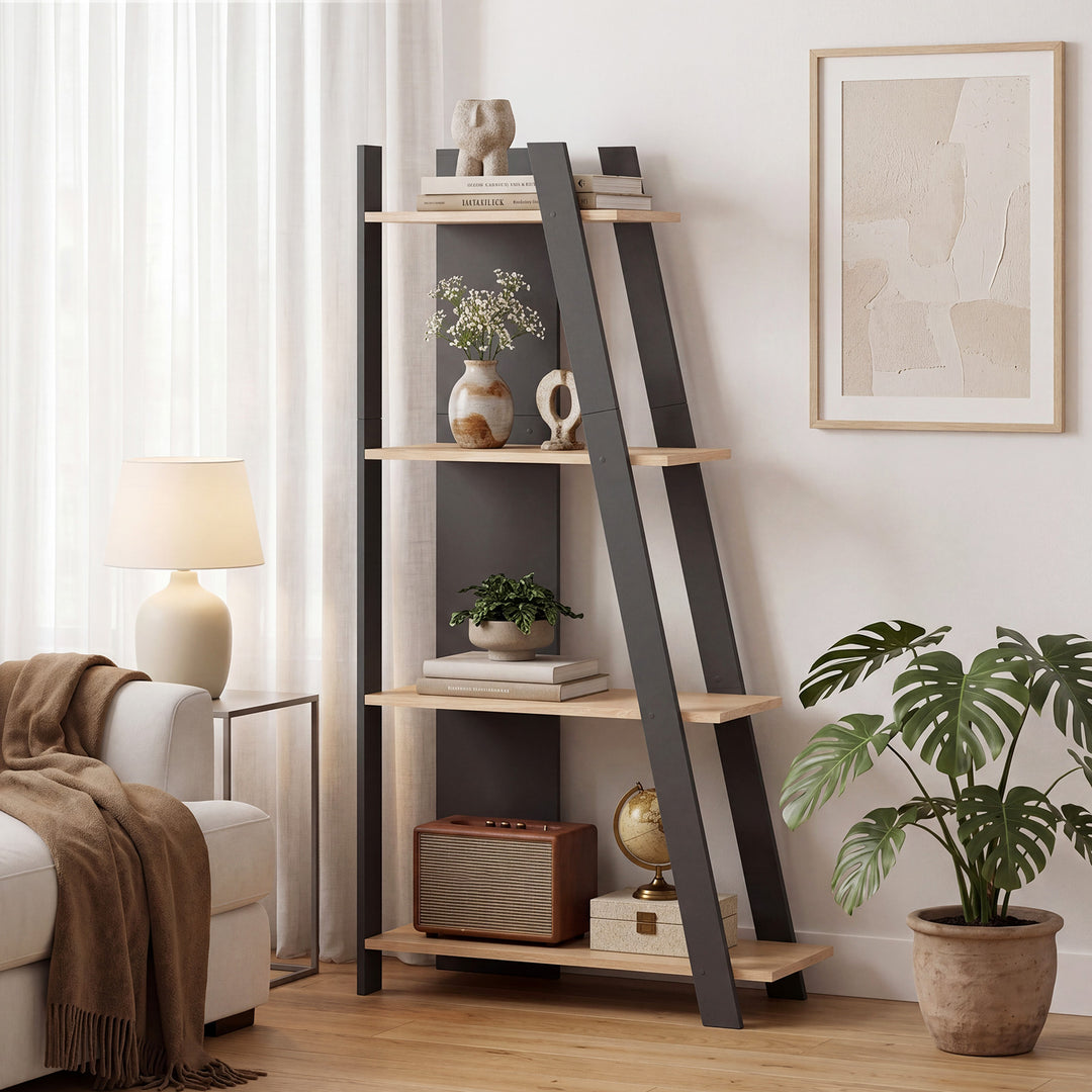 Giantex 4 Tier/ 5-Tier Narrow Wooden Vertical Trapezoidal Bookcase