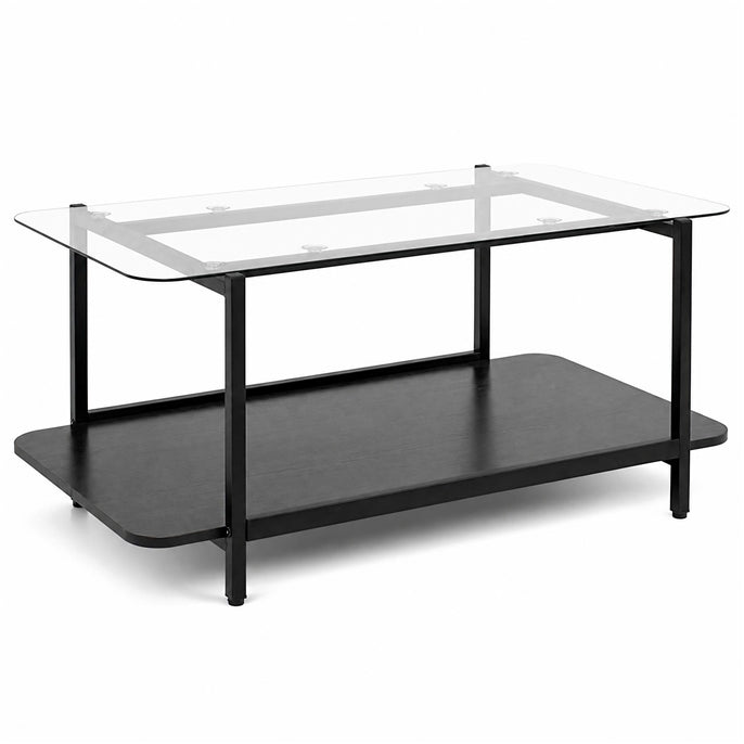 GIANTEX 37.5" Glass Coffee Table 2-Tier Center Table with Storage
