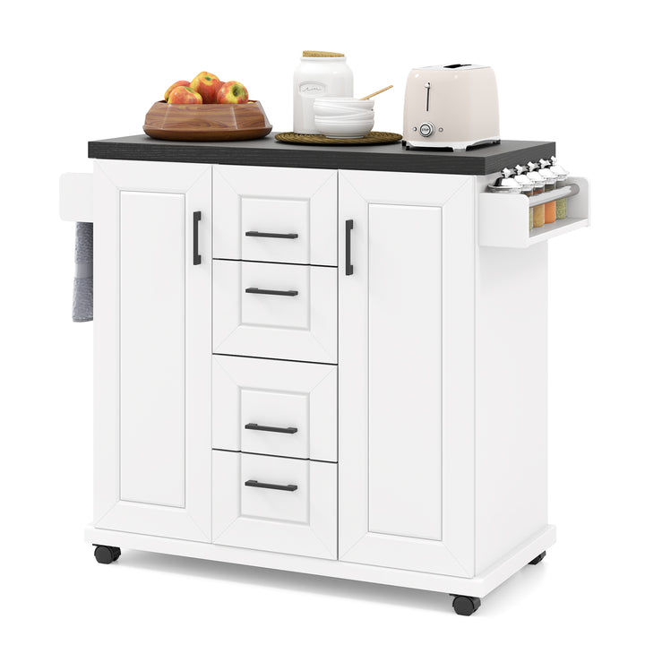 Giantex Kitchen Island with Storage, Rolling Kitchen Island Cart w/ 4 Drawers