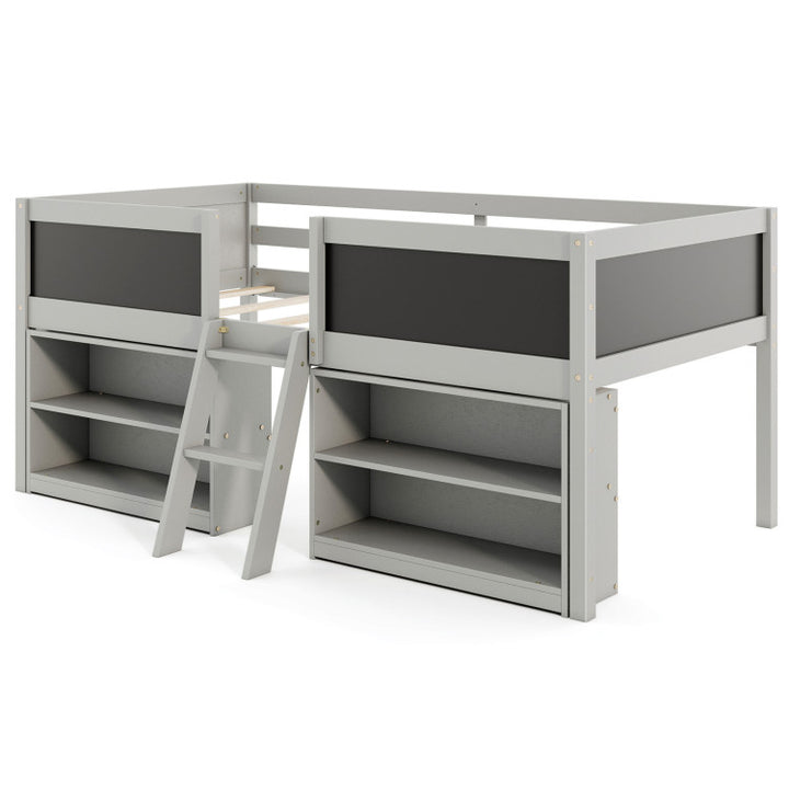 Giantex Low Loft Bed Twin Size, Wooden Loft Bed with Ladder &amp; Blackboard