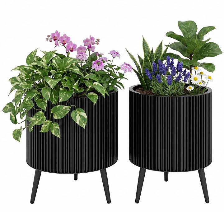 Giantex Set of 2 Flower Pots with Stand with Drainage Holes