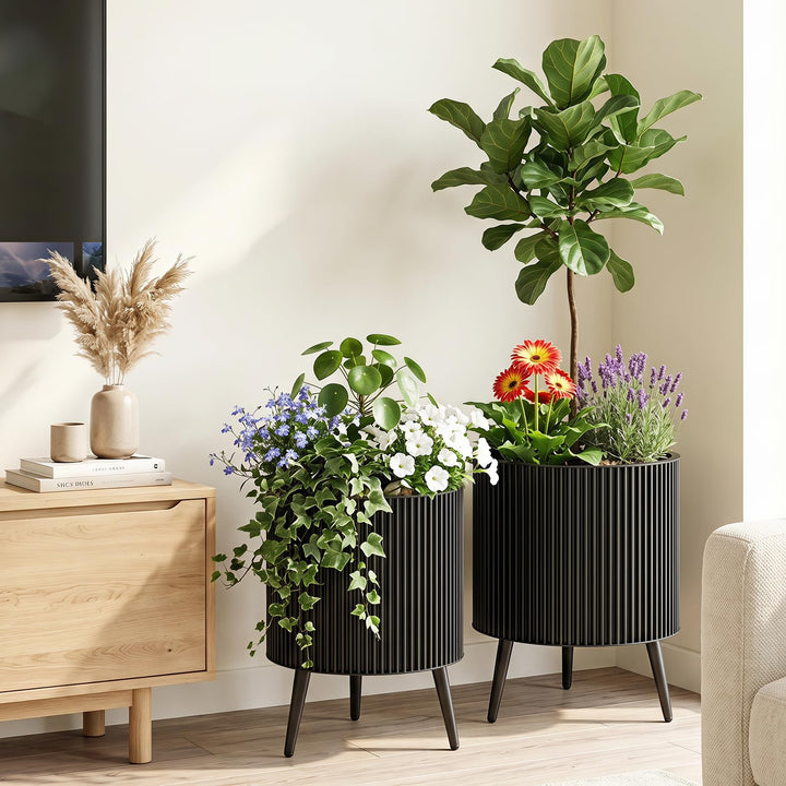 Giantex Set of 2 Flower Pots with Stand with Drainage Holes