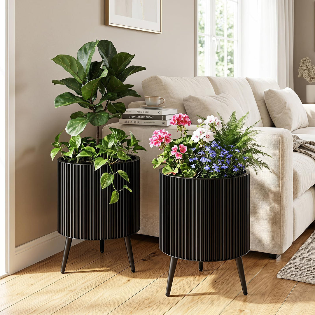 Giantex Set of 2 Flower Pots with Stand with Drainage Holes