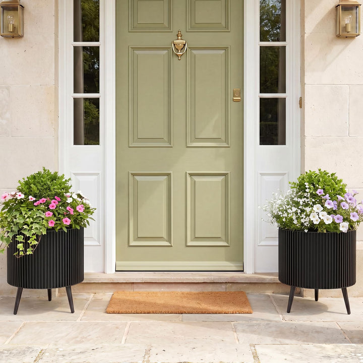 Giantex Set of 2 Flower Pots with Stand with Drainage Holes
