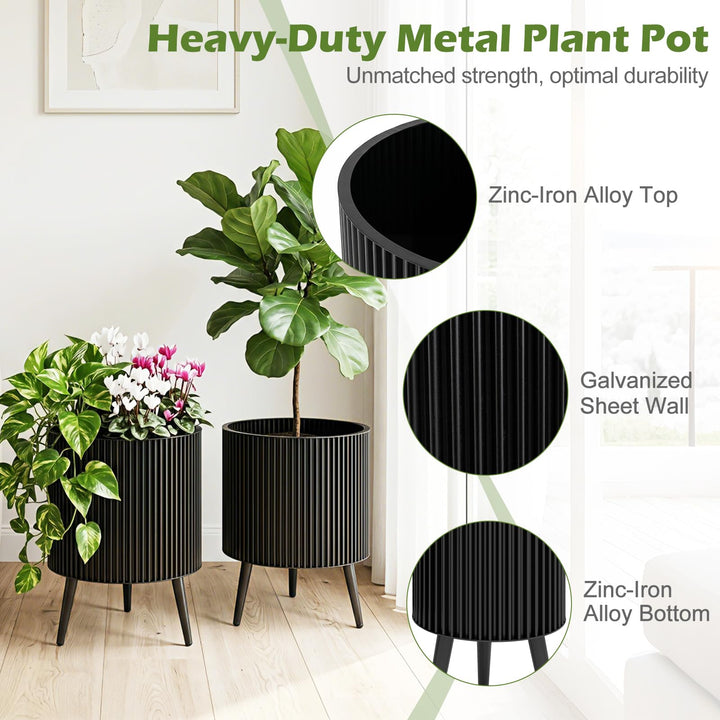 Giantex Set of 2 Flower Pots with Stand with Drainage Holes