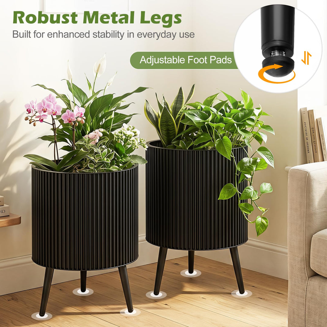 Giantex Set of 2 Flower Pots with Stand with Drainage Holes