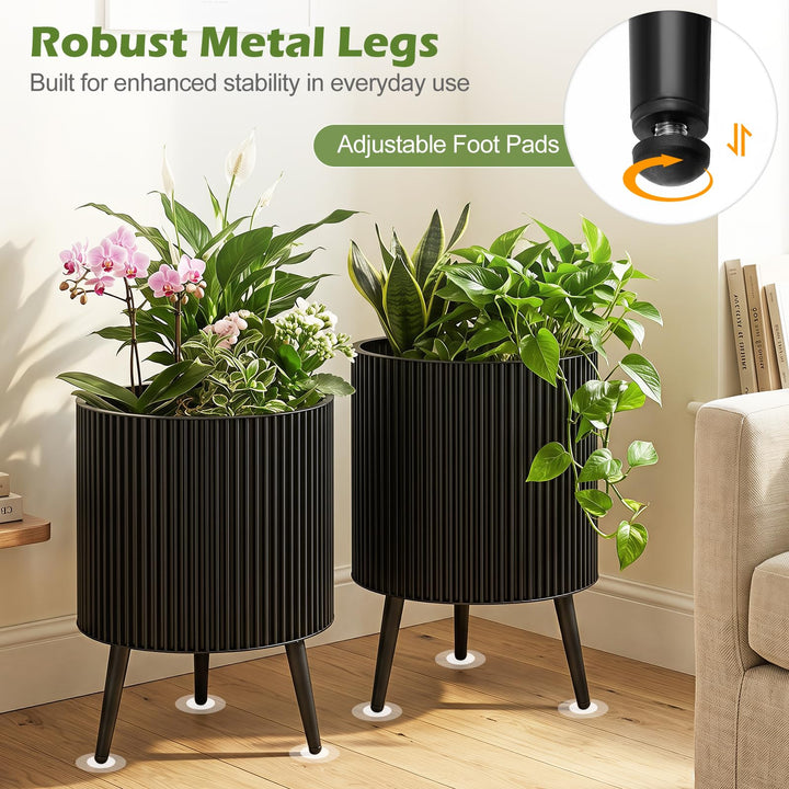 Giantex Set of 2 Flower Pots with Stand with Drainage Holes