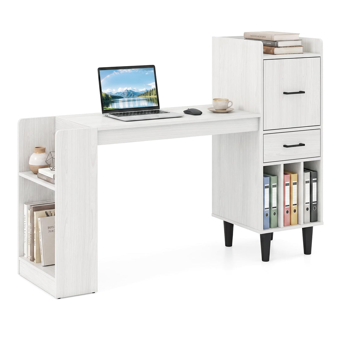 Giantex Modern Computer Desk with Side Storage Shelves