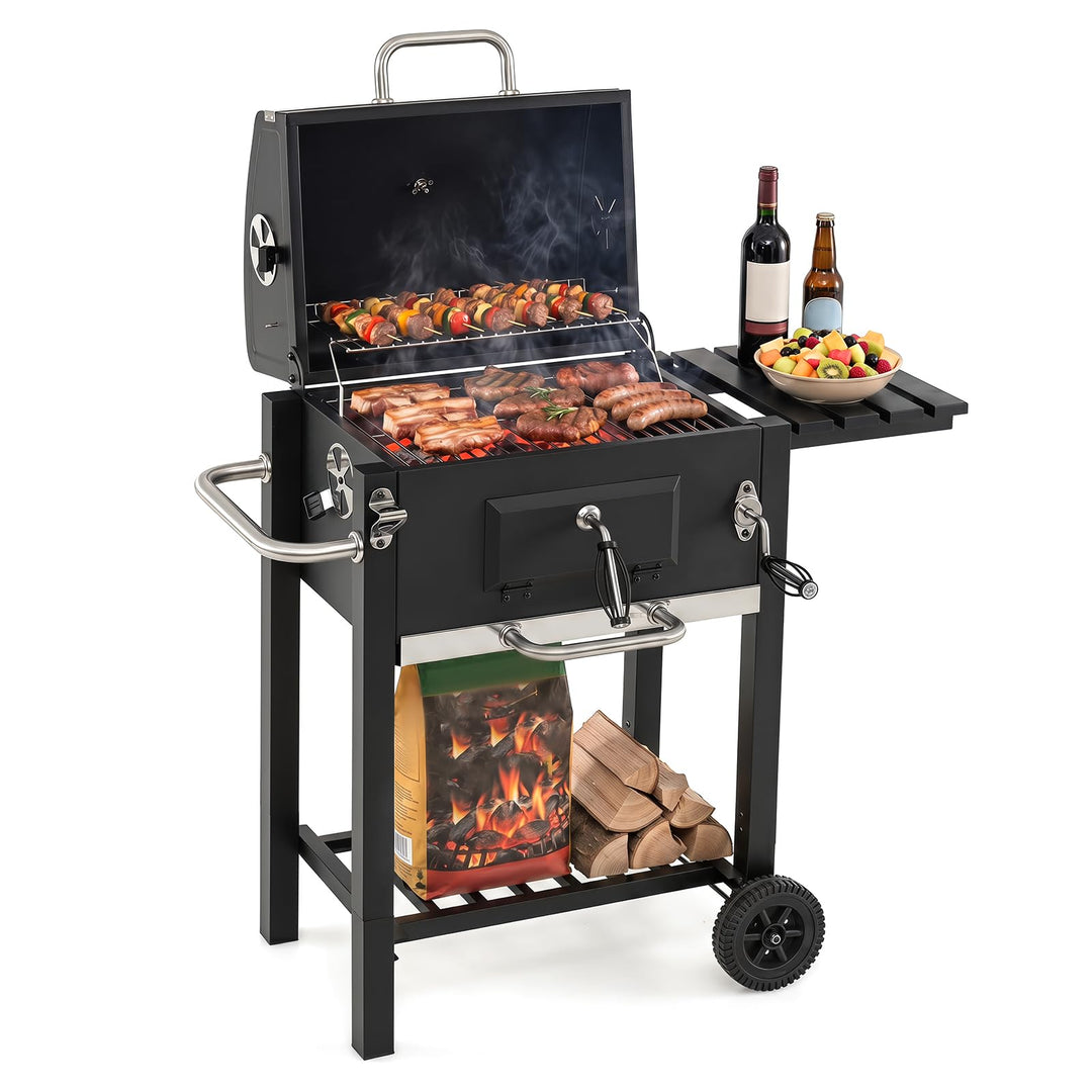 Giantex Charcoal Grill with Foldable Side Shelf with Adjustable Charcoal Tray