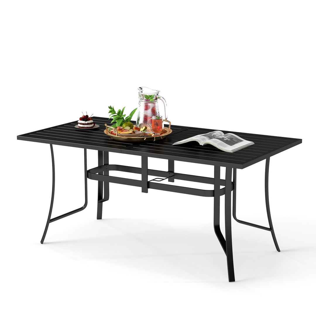 Giantex Rectangular Patio Dining Table for 6 with Adjustable Umbrella Hole for Porch