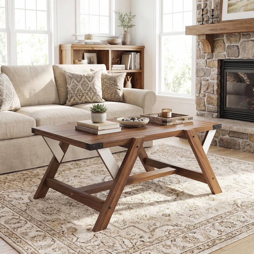 Giantex 35.5" Farmhouse Coffee Table with Decorative Nailhead Accents &amp; Robust Frame