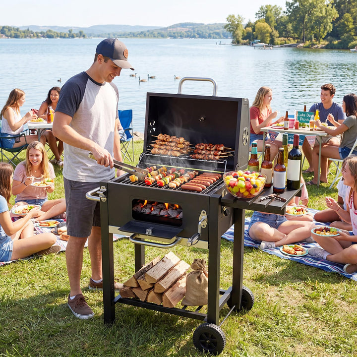 Giantex Charcoal Grill with Foldable Side Shelf with Adjustable Charcoal Tray