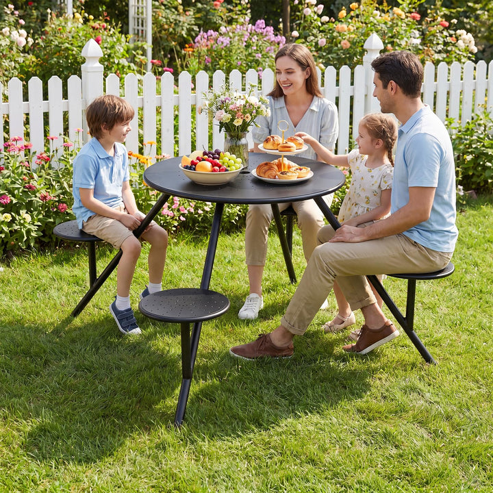 Giantex Round Picnic Table Set for 4 with 4 Built-in Seats and 1.77" Umbrella Hole