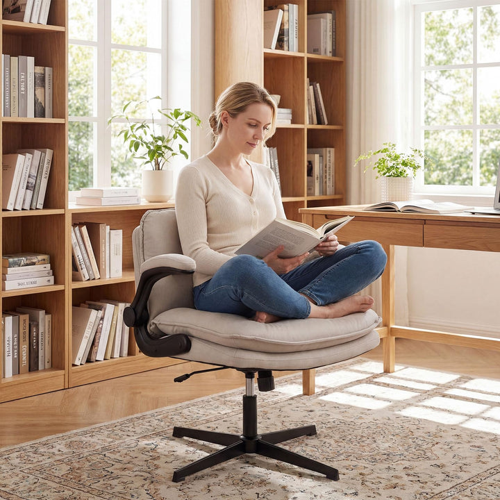 Giantex Ergonomic Cross Legged Office Desk Chair w/Wide Thick Padded Seat