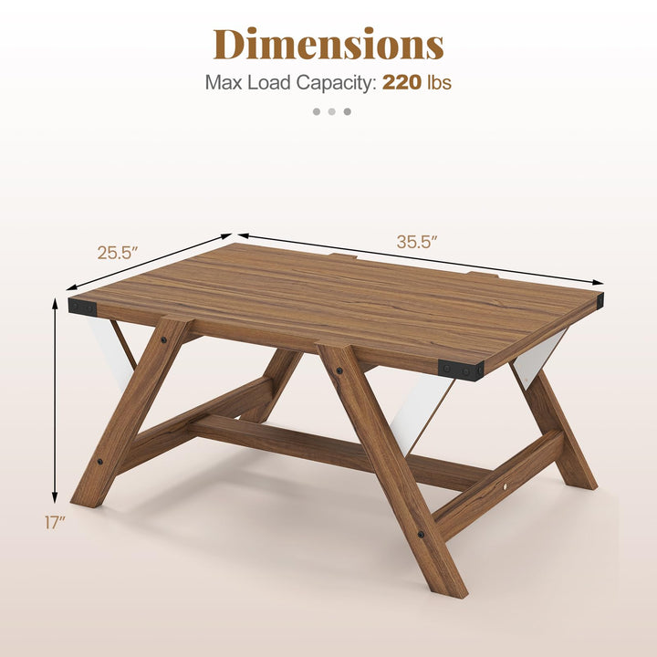 Giantex 35.5" Farmhouse Coffee Table with Decorative Nailhead Accents &amp; Robust Frame