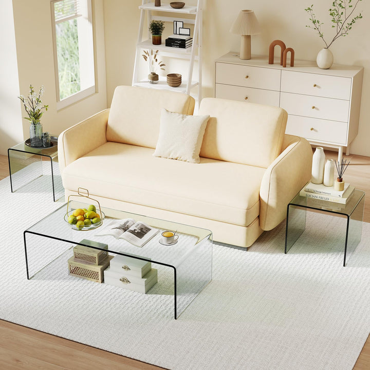 Giantex Tempered Glass Coffee Table Set of 3 with Round Edges No Assembly Needed