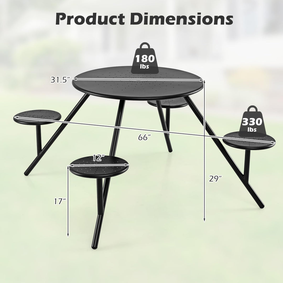 Giantex Round Picnic Table Set for 4 with 4 Built-in Seats and 1.77" Umbrella Hole
