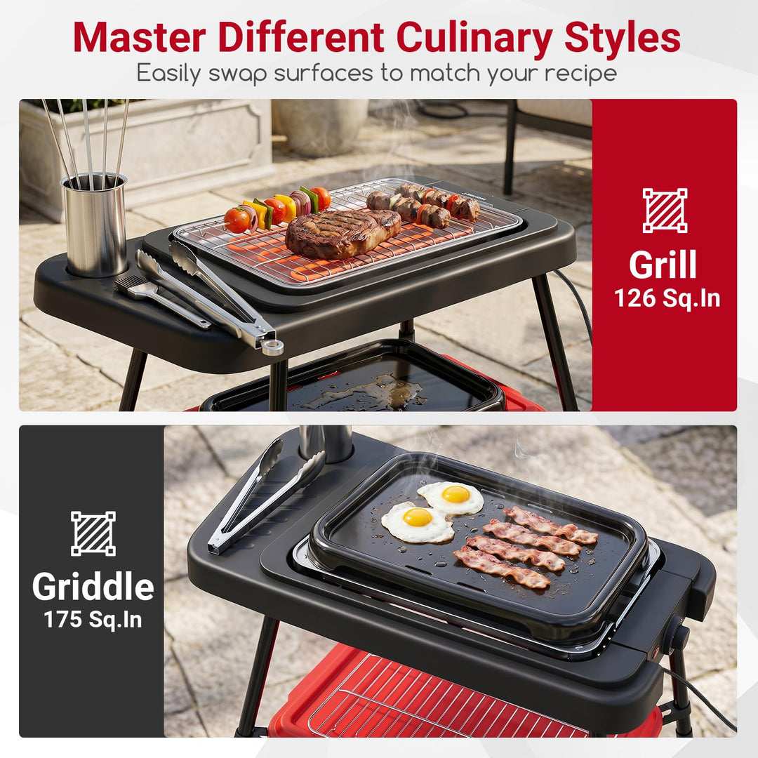 Giantex 2-in-1 Electric Grill and Griddle Indoor Outdoor with Adjustable Stand