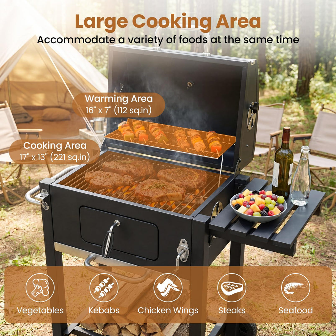 Giantex Charcoal Grill with Foldable Side Shelf with Adjustable Charcoal Tray