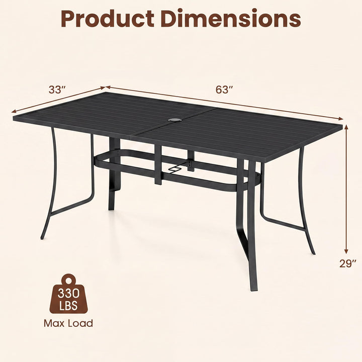 Giantex Rectangular Patio Dining Table for 6 with Adjustable Umbrella Hole for Porch