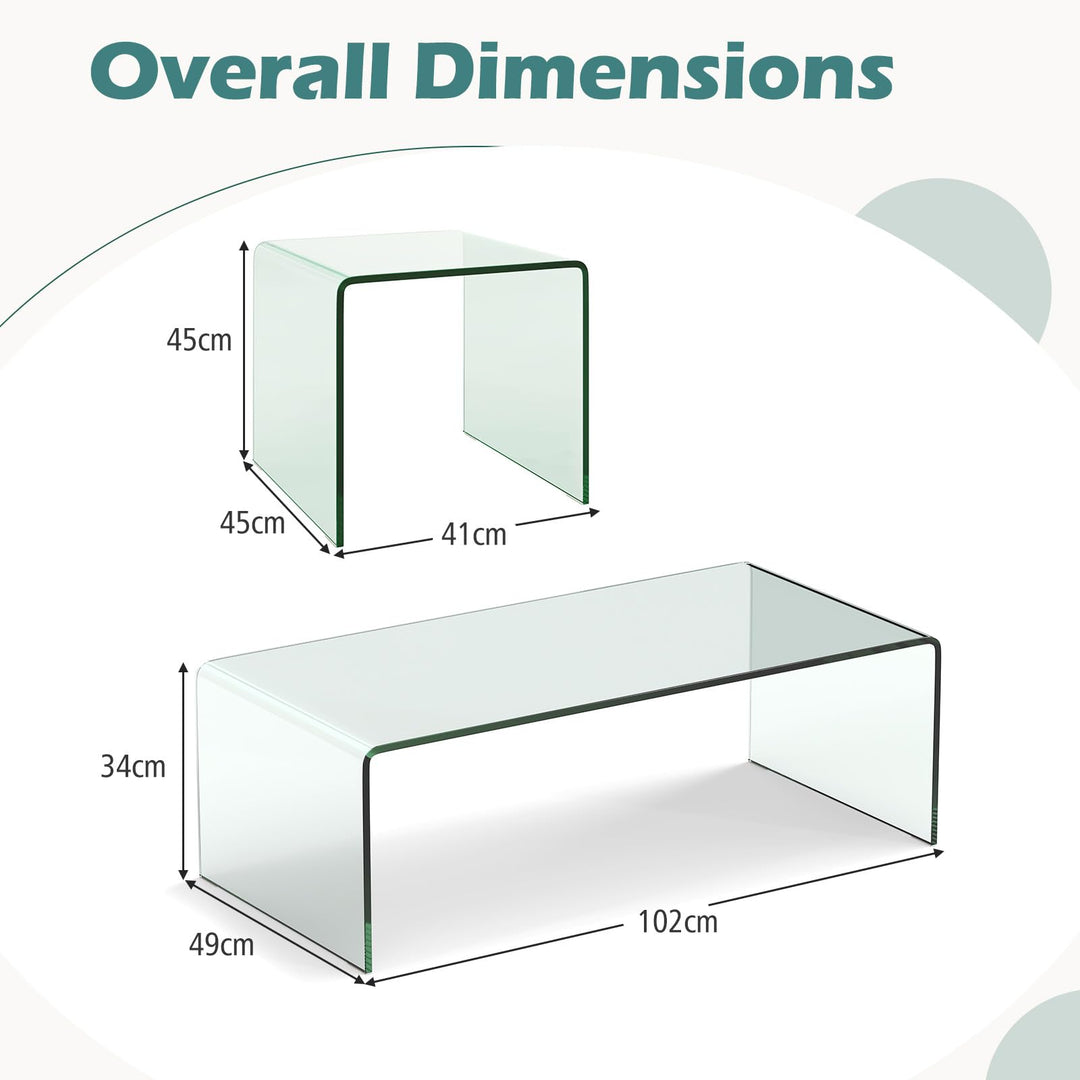Giantex Tempered Glass Coffee Table Set of 3 with Round Edges No Assembly Needed