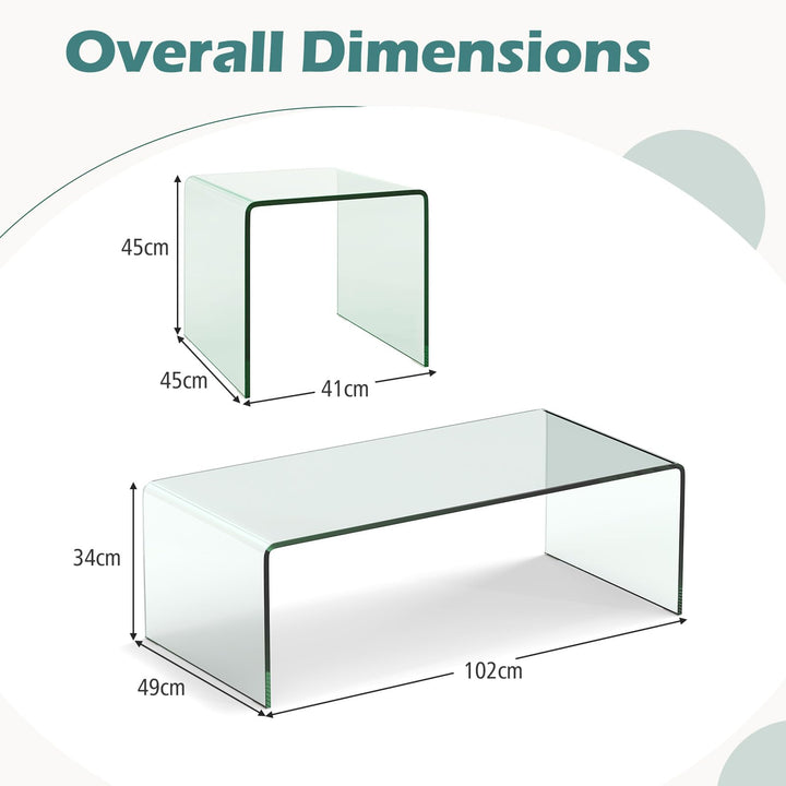 Giantex Tempered Glass Coffee Table Set of 3 with Round Edges No Assembly Needed
