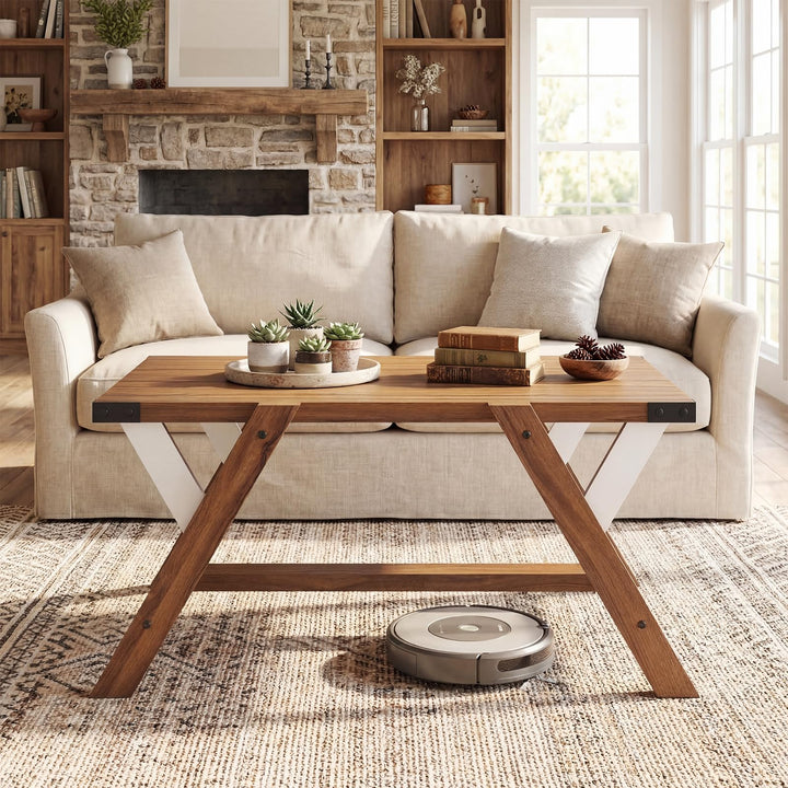 Giantex 35.5" Farmhouse Coffee Table with Decorative Nailhead Accents &amp; Robust Frame