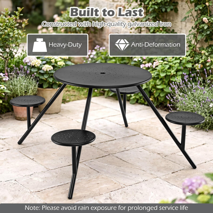 Giantex Round Picnic Table Set for 4 with 4 Built-in Seats and 1.77" Umbrella Hole
