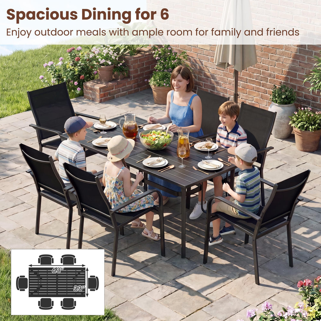 Giantex Rectangular Patio Dining Table for 6 with Adjustable Umbrella Hole for Porch