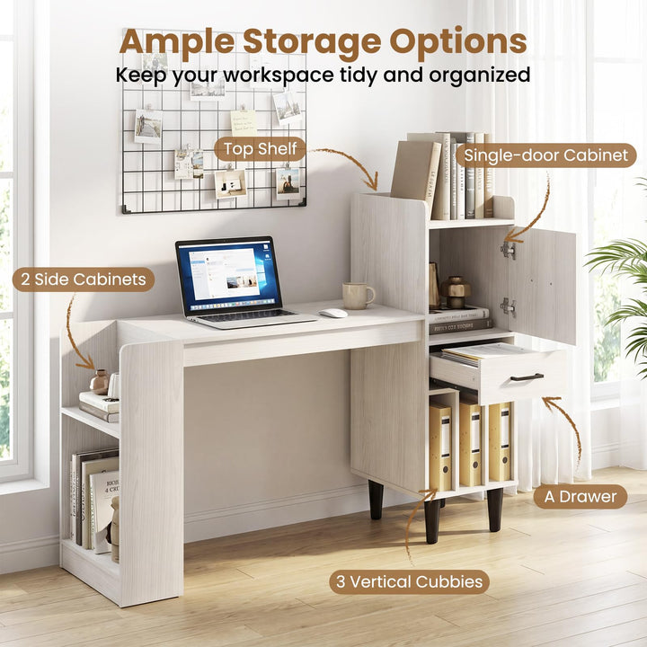 Giantex Modern Computer Desk with Side Storage Shelves
