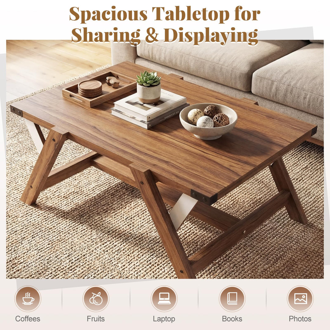 Giantex 35.5" Farmhouse Coffee Table with Decorative Nailhead Accents &amp; Robust Frame