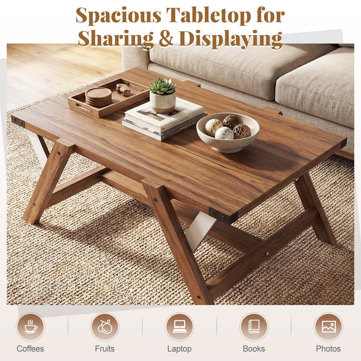 Giantex 35.5" Farmhouse Coffee Table with Decorative Nailhead Accents &amp; Robust Frame