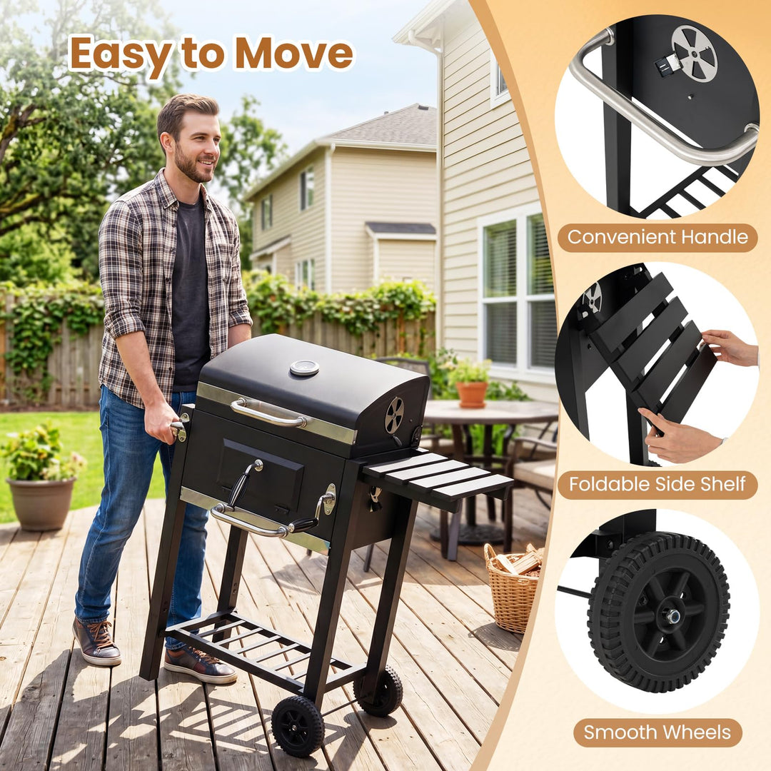 Giantex Charcoal Grill with Foldable Side Shelf with Adjustable Charcoal Tray