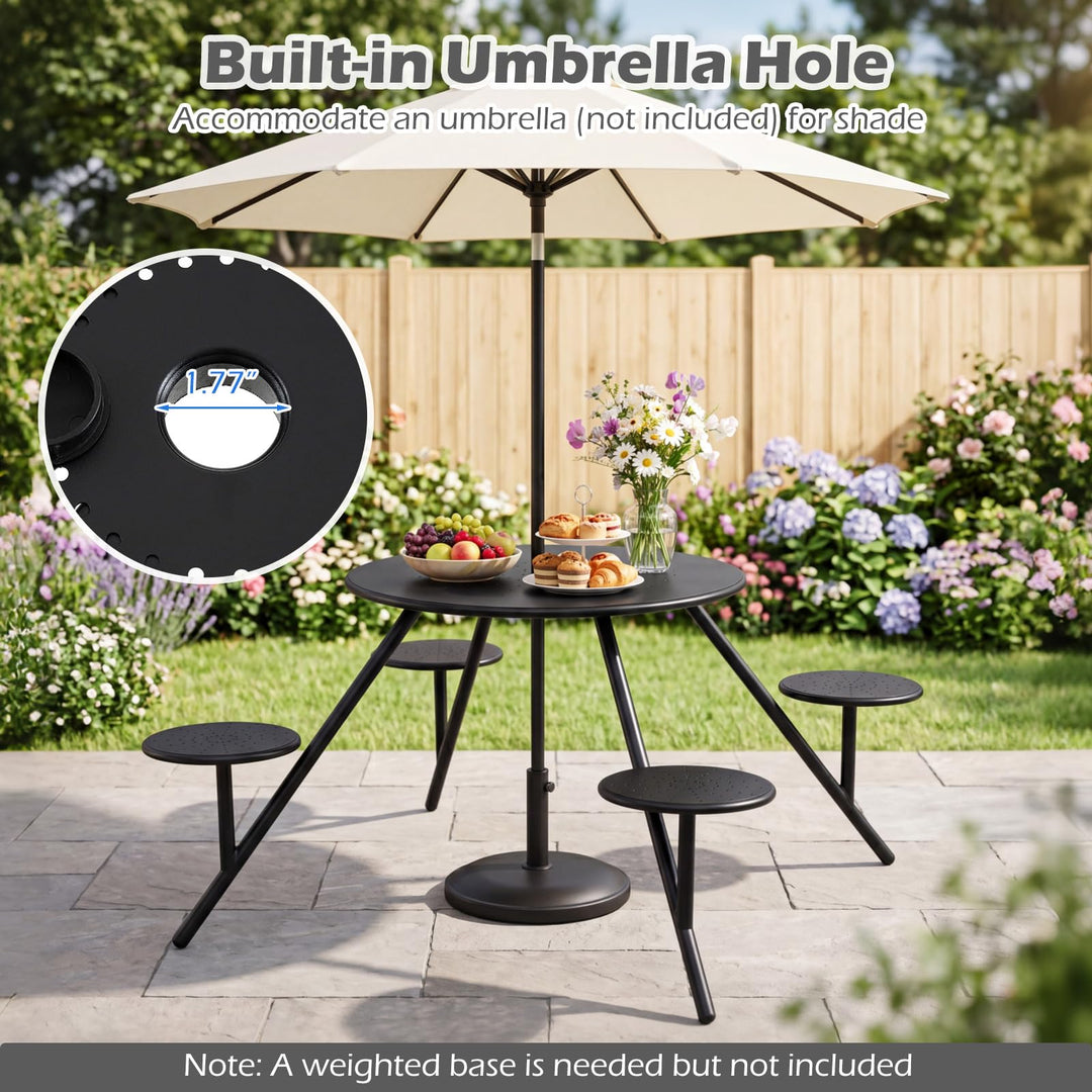 Giantex Round Picnic Table Set for 4 with 4 Built-in Seats and 1.77" Umbrella Hole