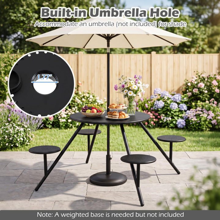 Giantex Round Picnic Table Set for 4 with 4 Built-in Seats and 1.77" Umbrella Hole