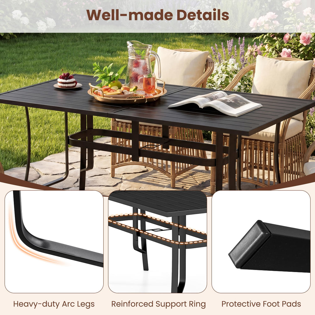 Giantex Rectangular Patio Dining Table for 6 with Adjustable Umbrella Hole for Porch