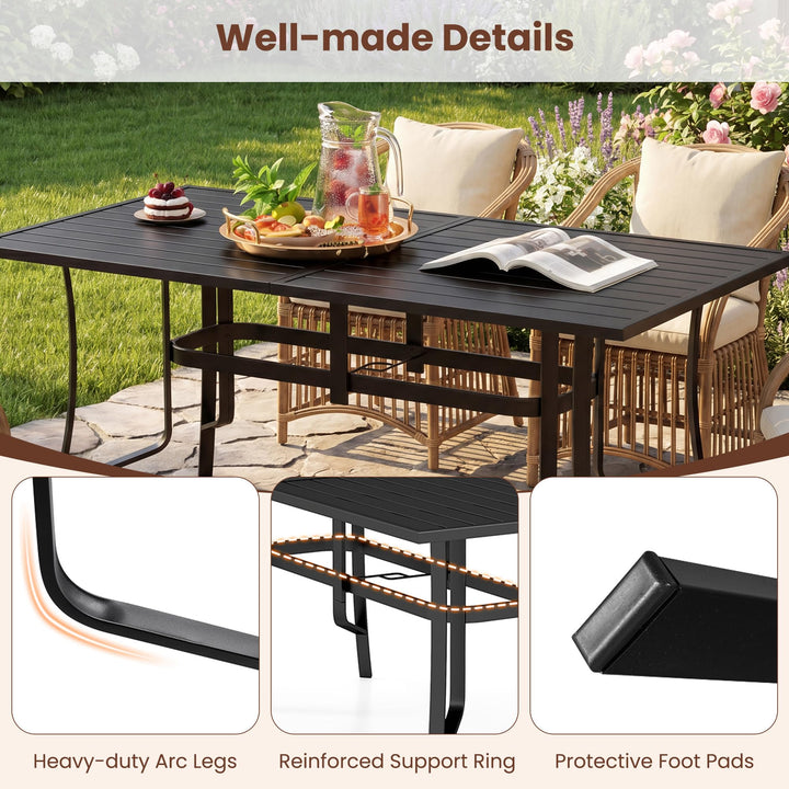 Giantex Rectangular Patio Dining Table for 6 with Adjustable Umbrella Hole for Porch