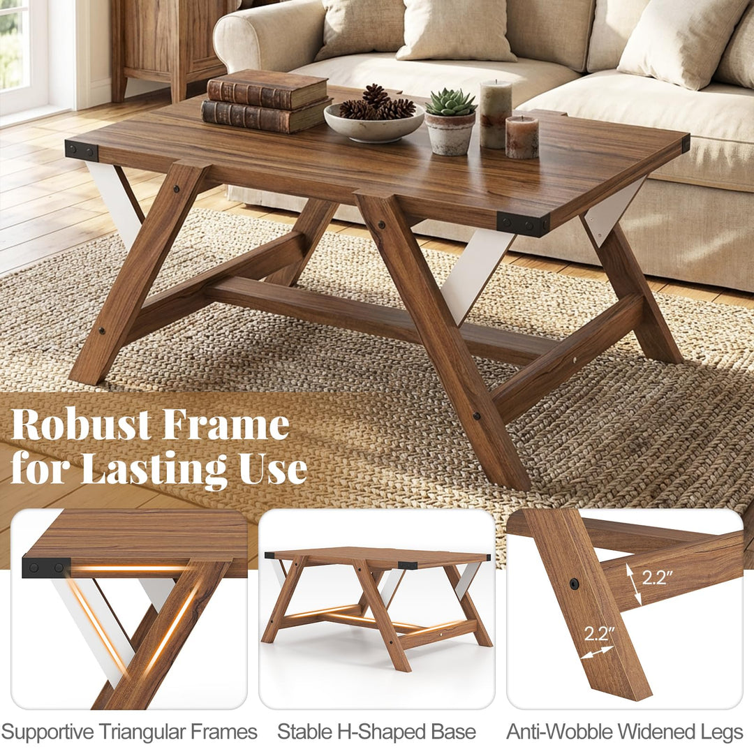 Giantex 35.5" Farmhouse Coffee Table with Decorative Nailhead Accents &amp; Robust Frame