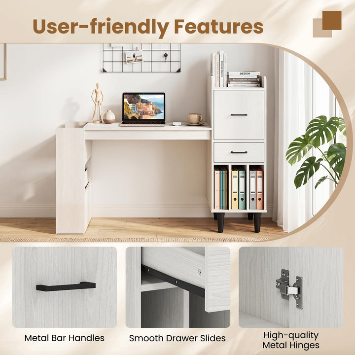 Giantex Modern Computer Desk with Side Storage Shelves