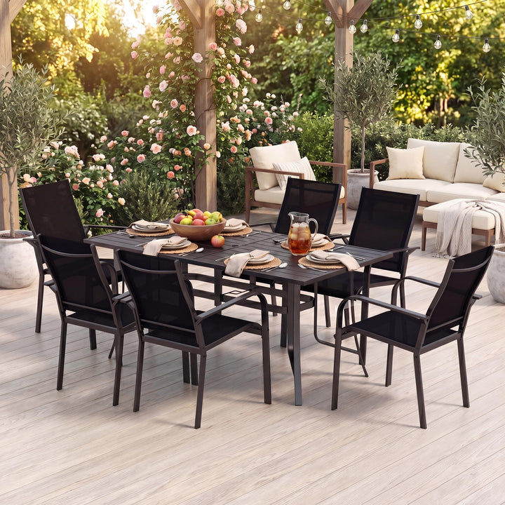 Giantex Rectangular Patio Dining Table for 6 with Adjustable Umbrella Hole for Porch