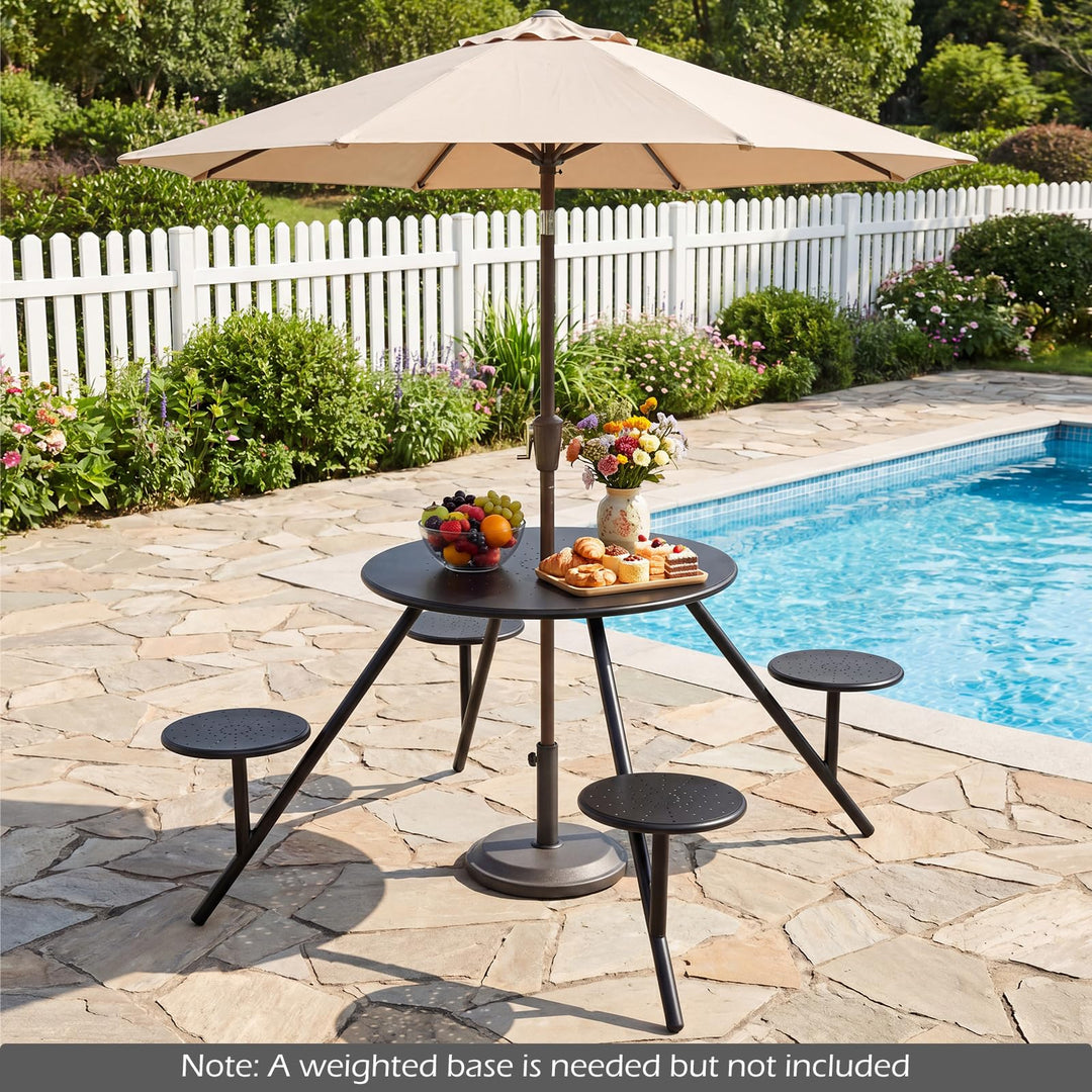 Giantex Round Picnic Table Set for 4 with 4 Built-in Seats and 1.77" Umbrella Hole