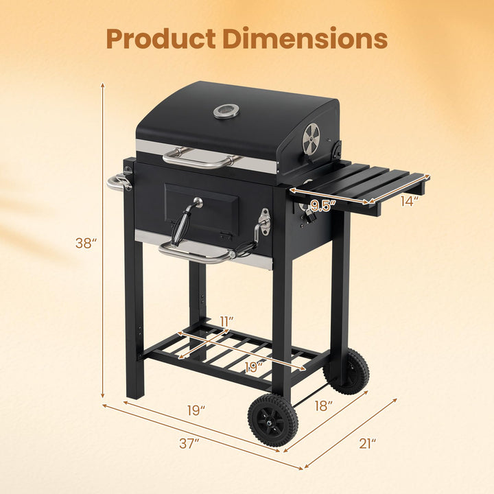 Giantex Charcoal Grill with Foldable Side Shelf with Adjustable Charcoal Tray