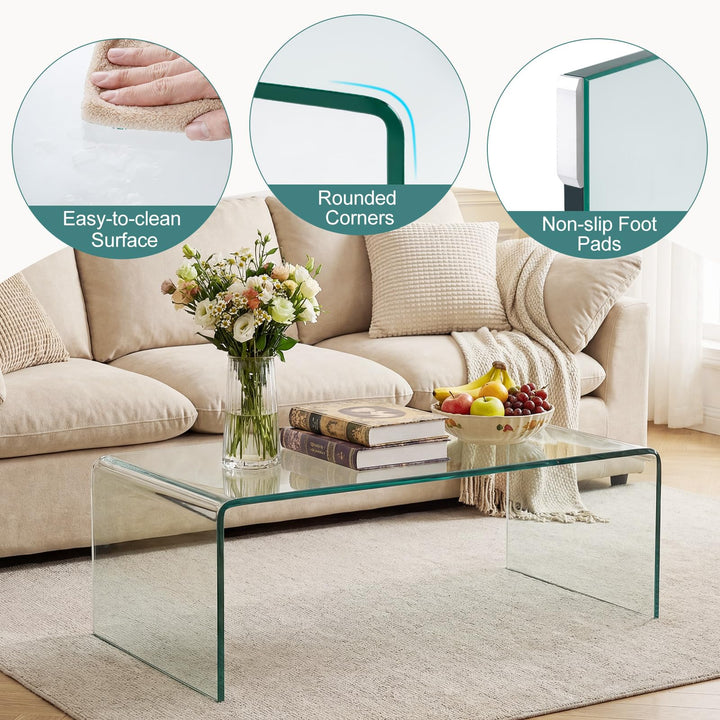 Giantex Tempered Glass Coffee Table Set of 3 with Round Edges No Assembly Needed