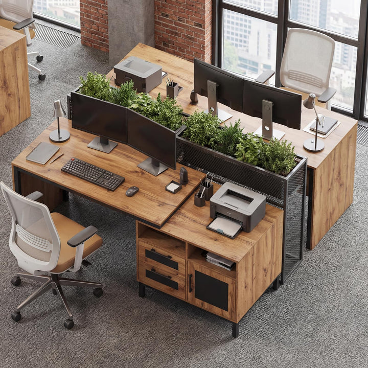 Giantex 71" Farmhouse Executive Desk with Open Compartments Storage Drawers & Single-Door Cabinet