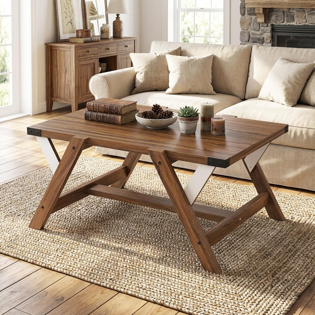 Giantex 35.5" Farmhouse Coffee Table with Decorative Nailhead Accents &amp; Robust Frame