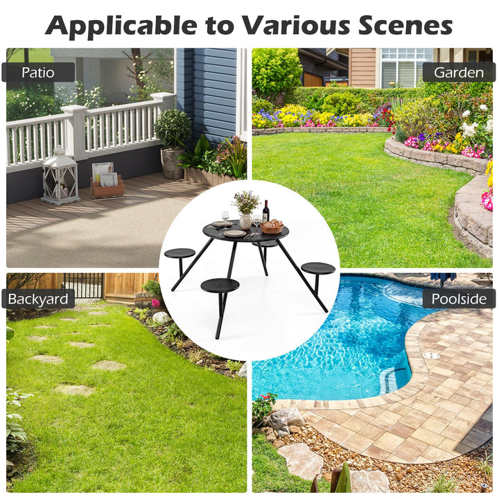 Giantex Round Picnic Table Set for 4 with 4 Built-in Seats and 1.77" Umbrella Hole