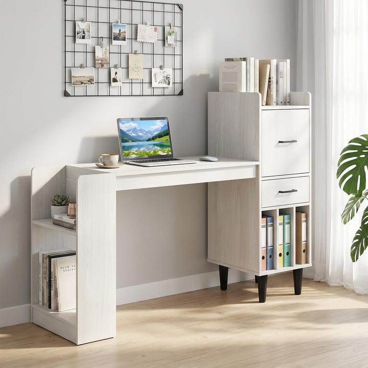 Giantex Modern Computer Desk with Side Storage Shelves