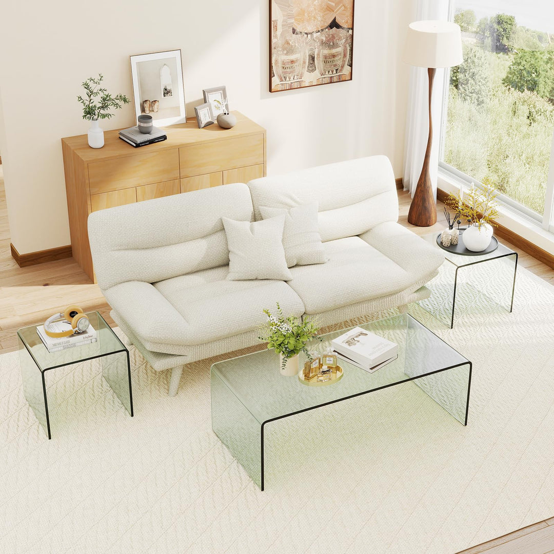 Giantex Tempered Glass Coffee Table Set of 3 with Round Edges No Assembly Needed