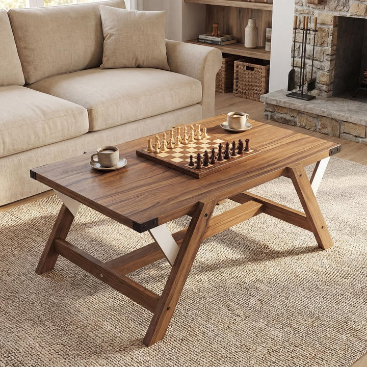 Giantex 35.5" Farmhouse Coffee Table with Decorative Nailhead Accents &amp; Robust Frame